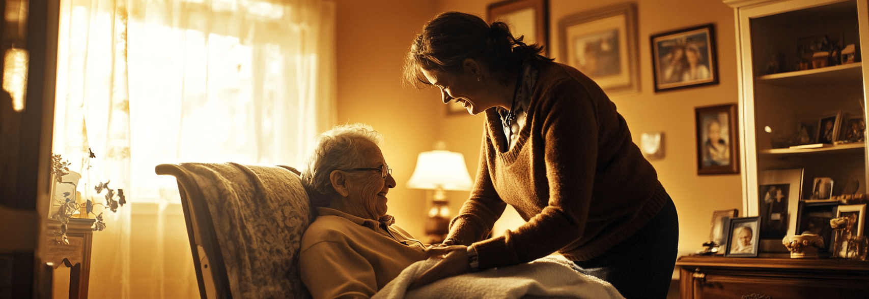 Elderly person receiving personalized care from an in-home caregiver